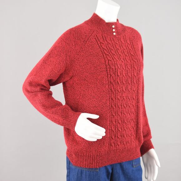 Karen Scott Cable Knit Mockneck Red Sweater Women's Large - Picture 5 of 9
